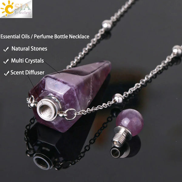 Natuursteen Kegel Parfumflesje ketting Healing Clear Quartz Crystal Hanger Reiki Essentials Olie Diffuser Flacon Ketting H119