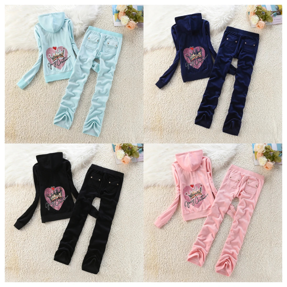Velvet Tracksuit Women Casual Women Velvet Tracksuit Original Suit Women Outdoor sports hooded sweatshir Suit Diamond Juicy 2pc