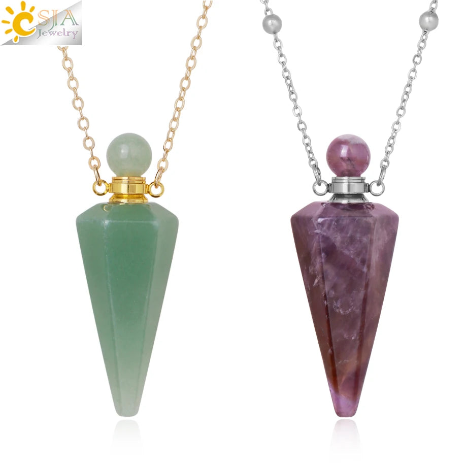 Natuursteen Kegel Parfumflesje ketting Healing Clear Quartz Crystal Hanger Reiki Essentials Olie Diffuser Flacon Ketting H119