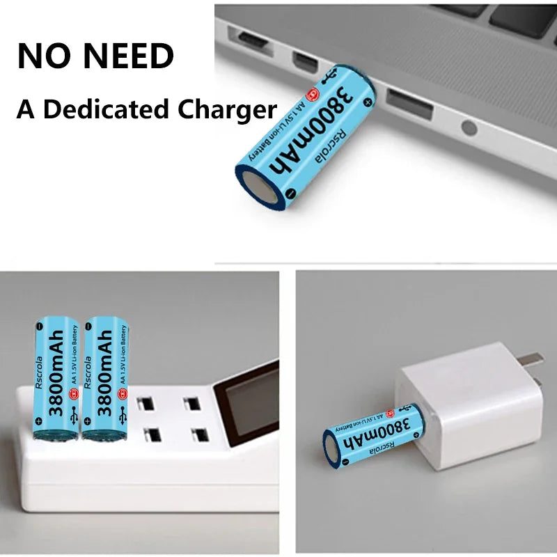 2025 Nieuwe AA Li-ion batterij USB AA oplaadbare batterij Snel opladen via 1000 cyclus Werkt voor camera's, speelgoed, afstandsbedieningen, speelgoed