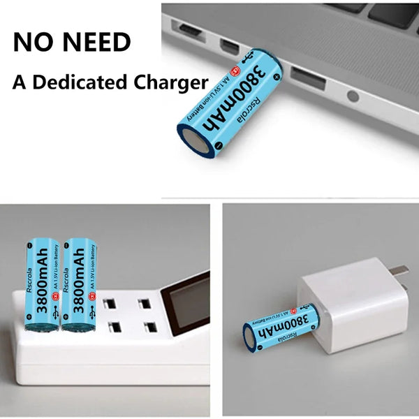 2025 Nieuwe AA Li-ion batterij USB AA oplaadbare batterij Snel opladen via 1000 cyclus Werkt voor camera's, speelgoed, afstandsbedieningen, speelgoed