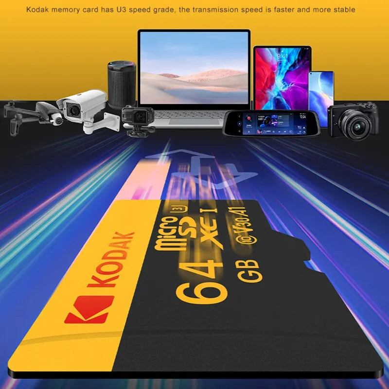 KODAK Micro SD 512GB 256GB Memory Card UP TO 100MB/s C10 U3 32GB 64GB 128GB TF Card 4K HD For USB Card Reader Adapter Microsd