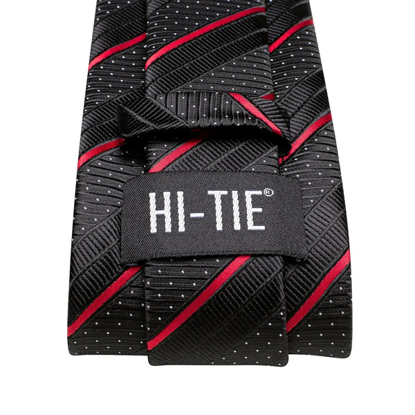 Hi-Tie Striped Black Red Gold Green Silk Wedding Tie For Men Handky Cufflink Gift Men Necktie Fashion Designer Business Party