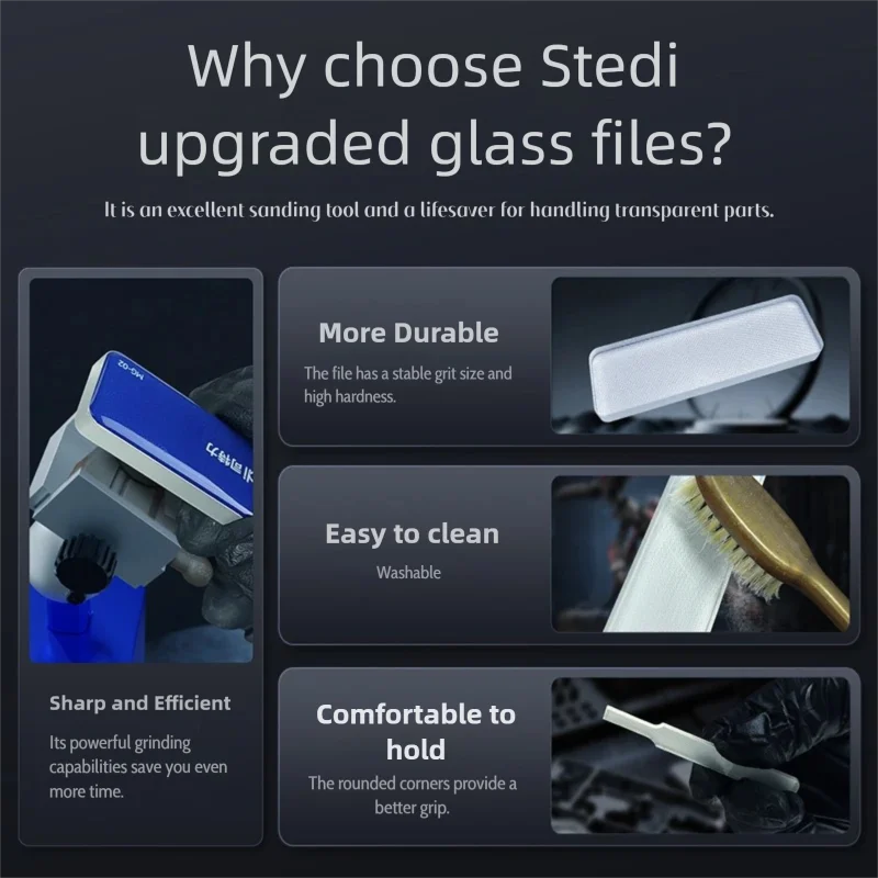 Stedi 2.0 Upgraded Glass File Washable / Durable Model Polishing Tools Nub Marks Remove Grinding / Sanding Modeler Hobby Tool