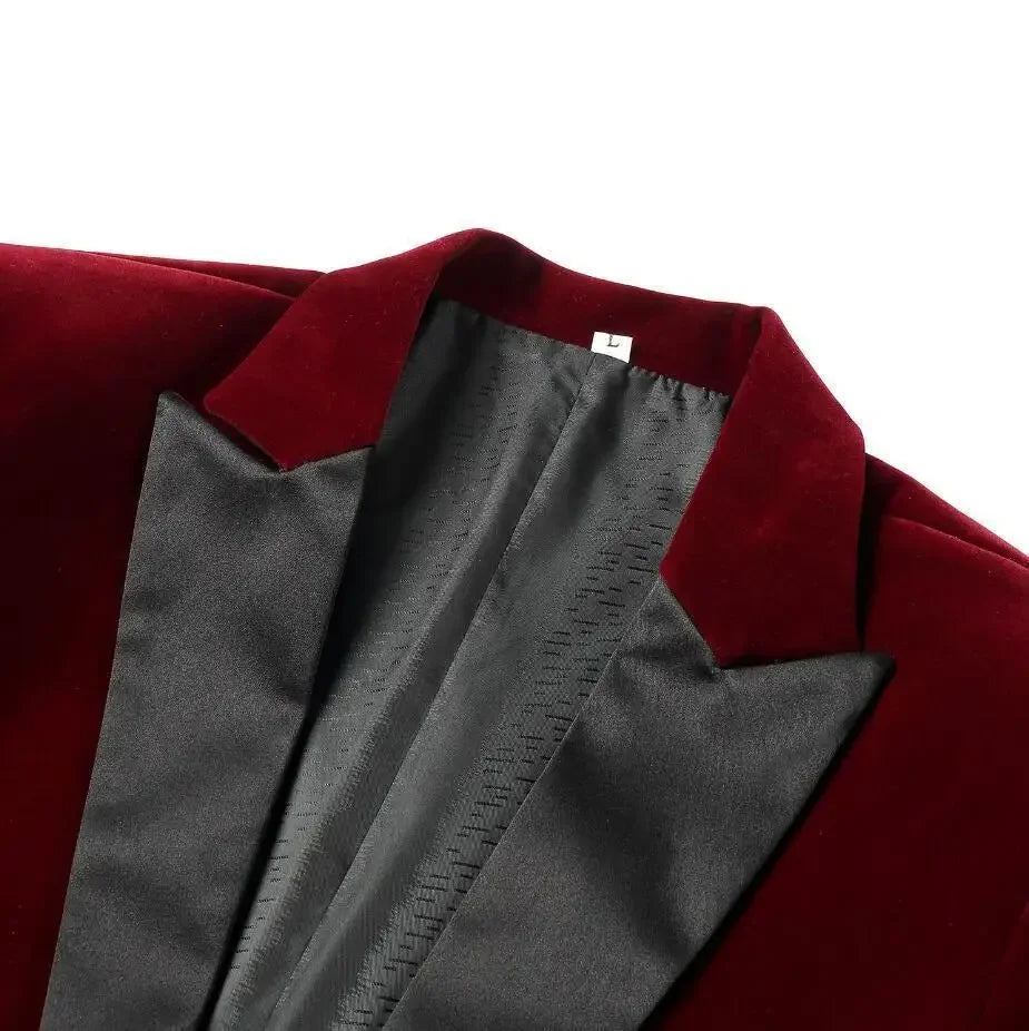 Men's Fashion Trend Velvet Groom Tuxedo Slim Fit Wedding Party Dress Business Casual Suit Jacket Banquet Single Blazers Coat