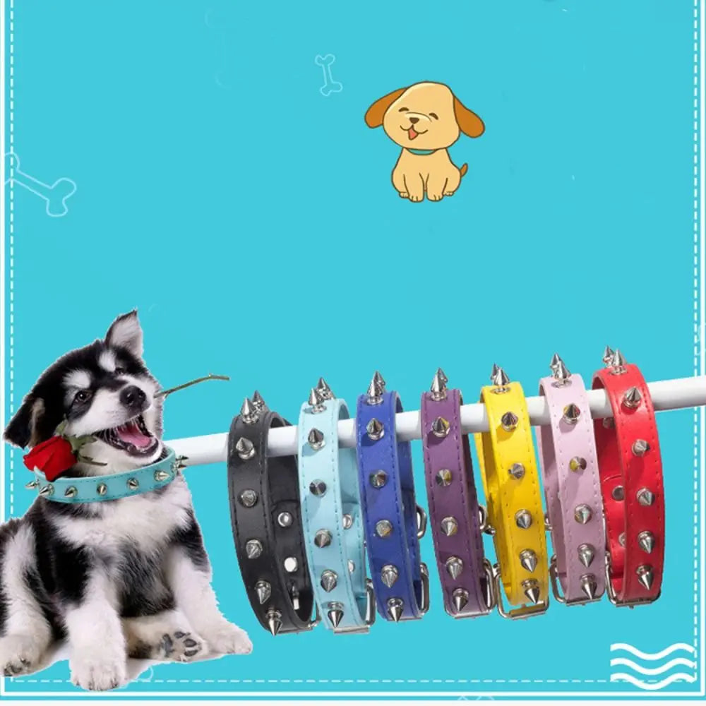 Pet Products Leather Cat Dog Collar Cool Adjustable Pet Necklace Colorful Exquisite Pet Spiked Studded Collars Puppy