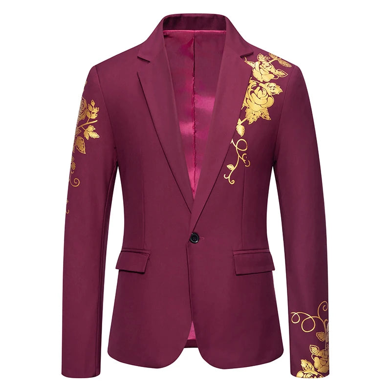 Blazer Men's Fashion Business Gentleman Business Paisley Gold Stamping Print English Style Wedding Casual Hosting Banquet Suit