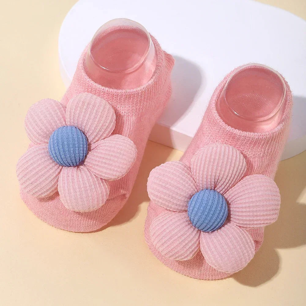 Newborn Accessories Baby Girls Socks Cute Flowers Toddler Princess Anti-skid Leather Soles Infant Floral Gifts Baby Socks Girl