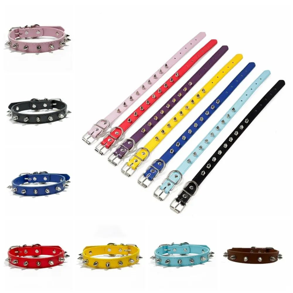 Pet Products Leather Cat Dog Collar Cool Adjustable Pet Necklace Colorful Exquisite Pet Spiked Studded Collars Puppy