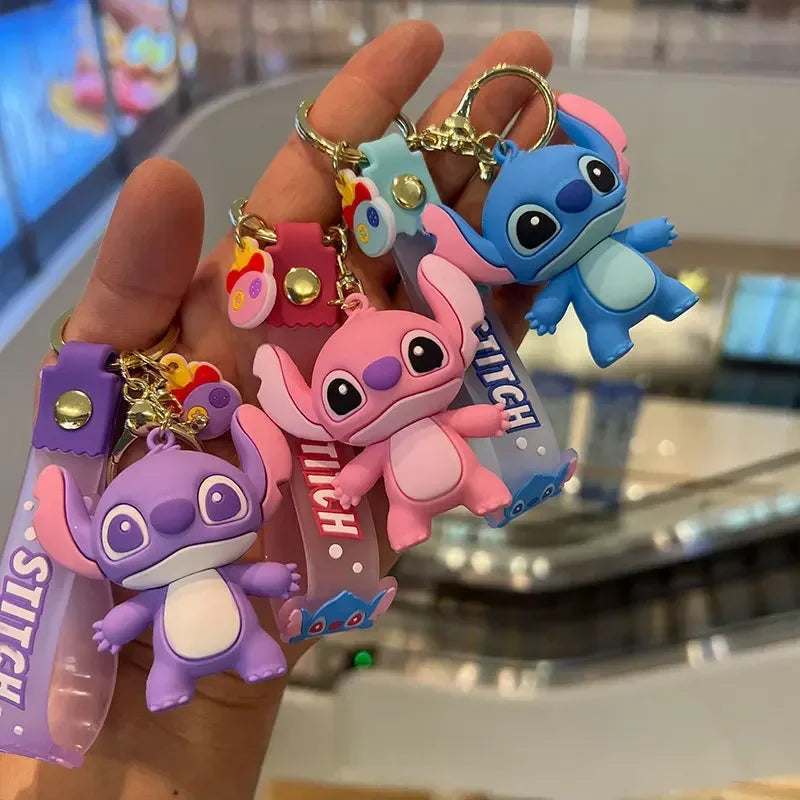 Cartoon Disney Lilo & Stitch siliconen hanger sleutelhanger voor vrouwen mannen fans mooie roze blauw paarse Stitch Angel sleutelhanger geschenken