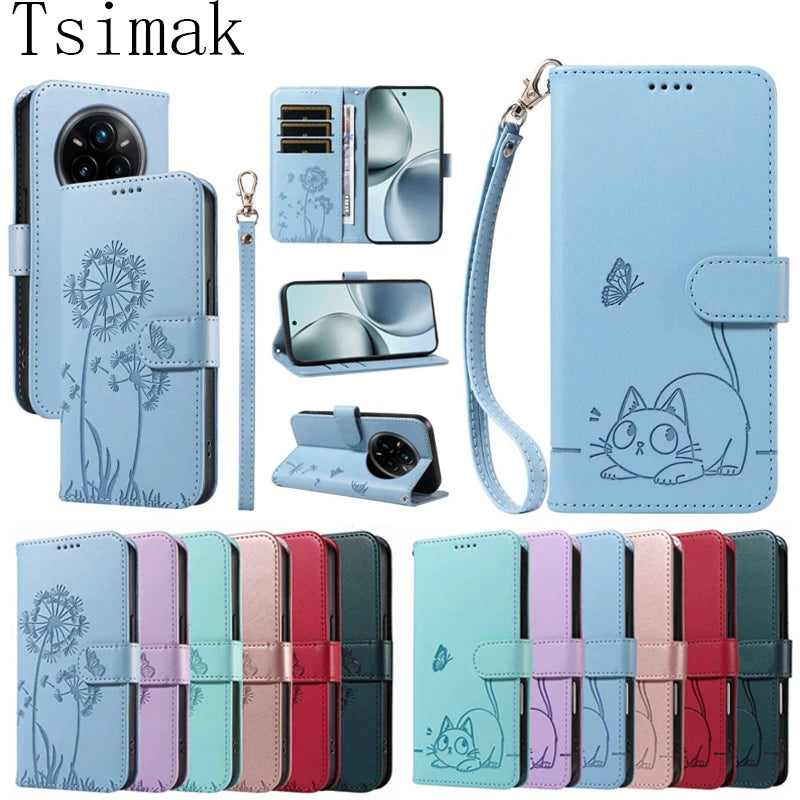 Leather Case For Realme 13 14 Pro Plus 12 11 10 9 8 8i 9i 14X 14T 14Pro 4G 5G Cover Magnetic Flip Wallet Holder Protect Coque