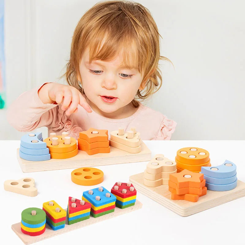 Montessori Wooden Educational Toys Children Geometric Shape Color Sorter Block Puzzles Toddler Sorting Math Bricks Stacking Toys