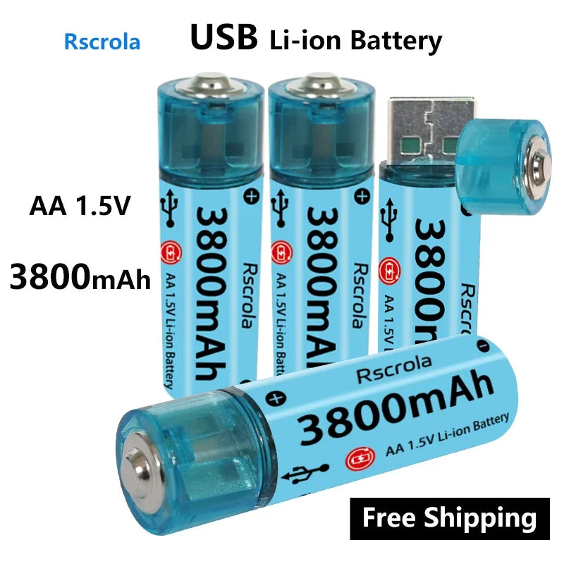 2025 Nieuwe AA Li-ion batterij USB AA oplaadbare batterij Snel opladen via 1000 cyclus Werkt voor camera's, speelgoed, afstandsbedieningen, speelgoed