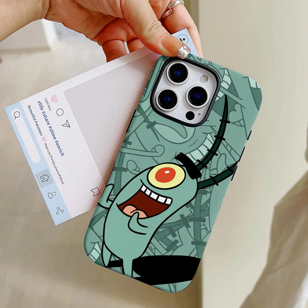 Funny Cute S-SpongeBobs Phone Case for iPhone 16 15 14 13 12 11 Pro Max Plus Luxury Magnetic Double-layer Back Cover