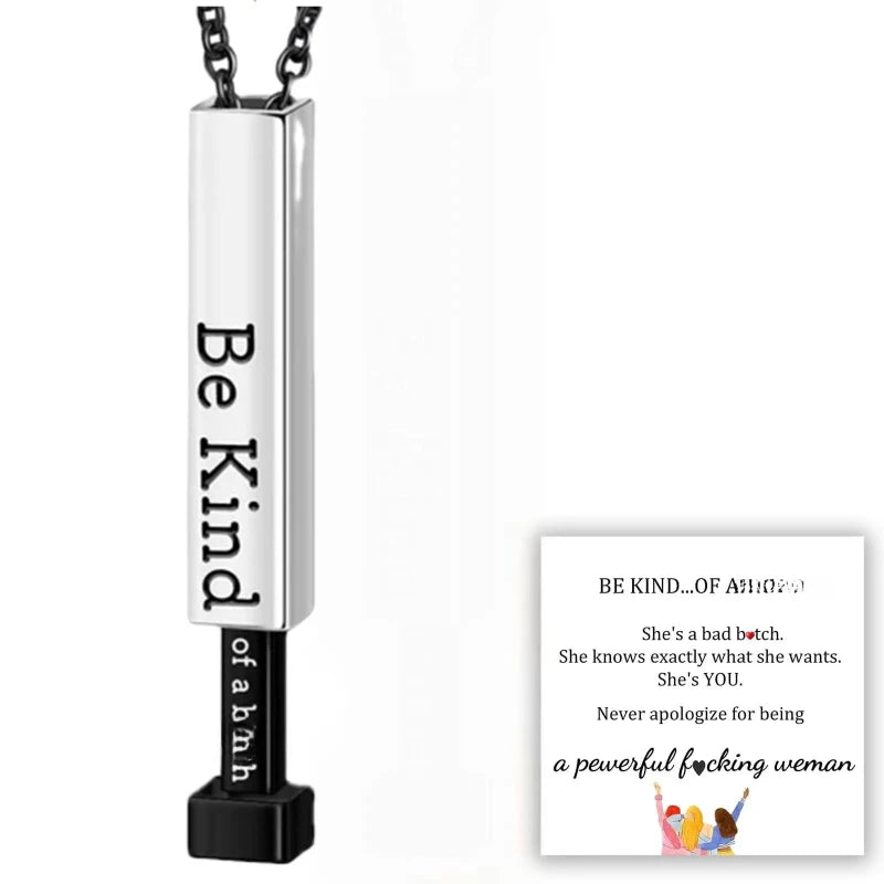 Be Kind of A B Necklaces for Women, Hidden Message, Best Friends Sorority Sisters Friendship Jewelry Gift, Square Tube Pendant