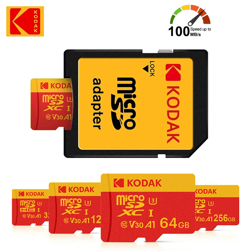 KODAK Micro SD Card Memory Card Class 10 256GB 128GB 64GB U3 4K High Speed Cartao De Memoria TF Mecard C10 Flash Memory