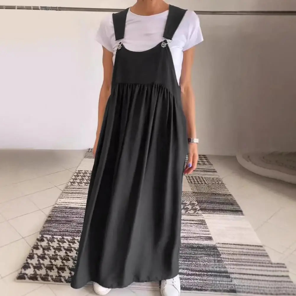 Oversized Shoulder Strap Design Dress Pleated Detail Long Dress Elegant Maxi Dress with Oversized Collar Backless for Women