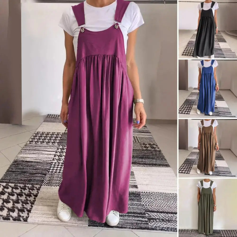 Oversized Shoulder Strap Design Dress Pleated Detail Long Dress Elegant Maxi Dress with Oversized Collar Backless for Women