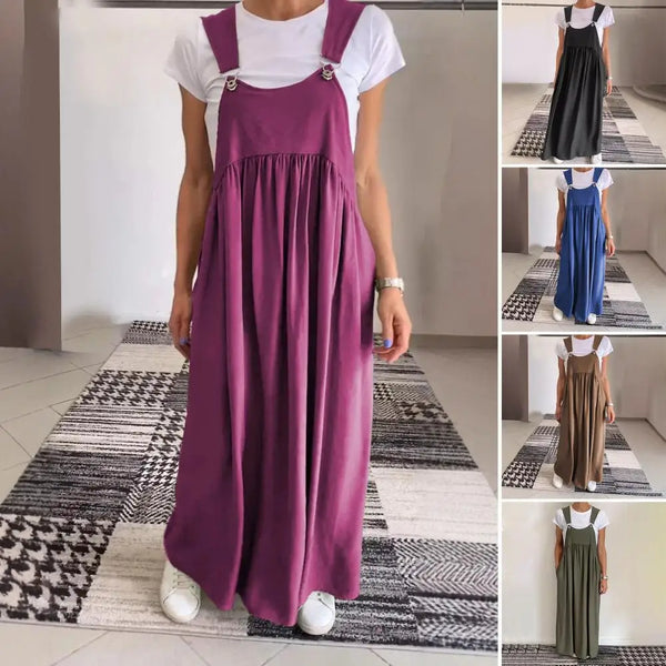 Oversized Shoulder Strap Design Dress Pleated Detail Long Dress Elegant Maxi Dress with Oversized Collar Backless for Women