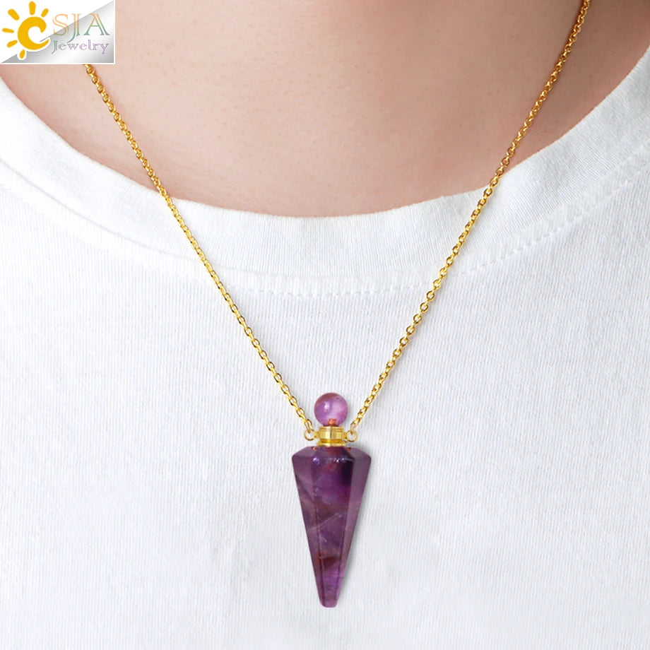 Natuursteen Kegel Parfumflesje ketting Healing Clear Quartz Crystal Hanger Reiki Essentials Olie Diffuser Flacon Ketting H119