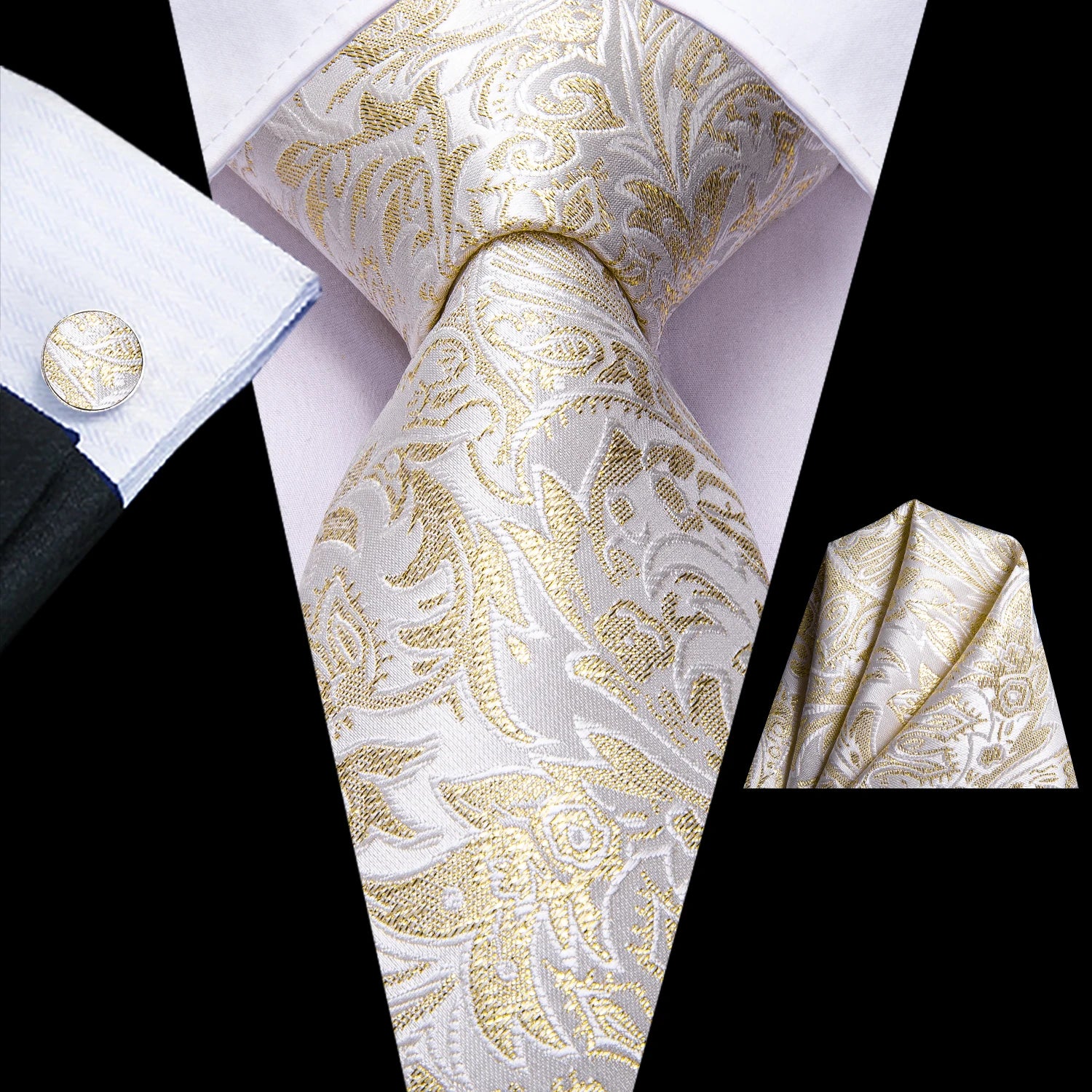 Hi-Tie Striped Black Red Gold Green Silk Wedding Tie For Men Handky Cufflink Gift Men Necktie Fashion Designer Business Party