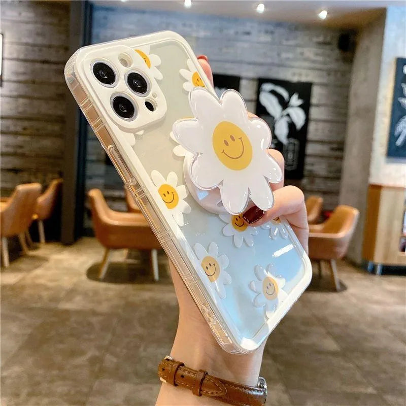 Cute Daisy Flower Holder Case For Samsung Galaxy S25 Edge S24 Ultra S23 S22 S21 Plus S20 FE NOTE 20 A22 A23 A50 cover