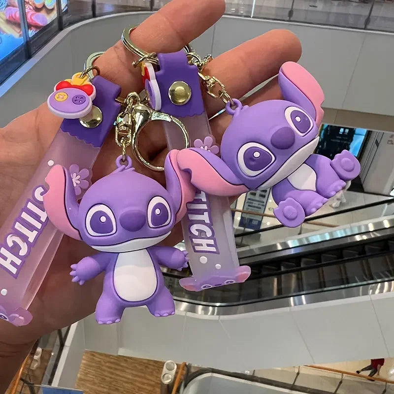 Cartoon Disney Lilo & Stitch siliconen hanger sleutelhanger voor vrouwen mannen fans mooie roze blauw paarse Stitch Angel sleutelhanger geschenken