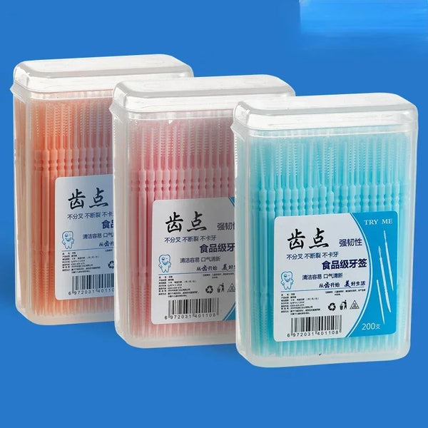 200pcs/box Double Head Dental Floss Interdental Toothpick Brush Brush Teeth Stick Dental Oral Care Toothpicks Floss Pick