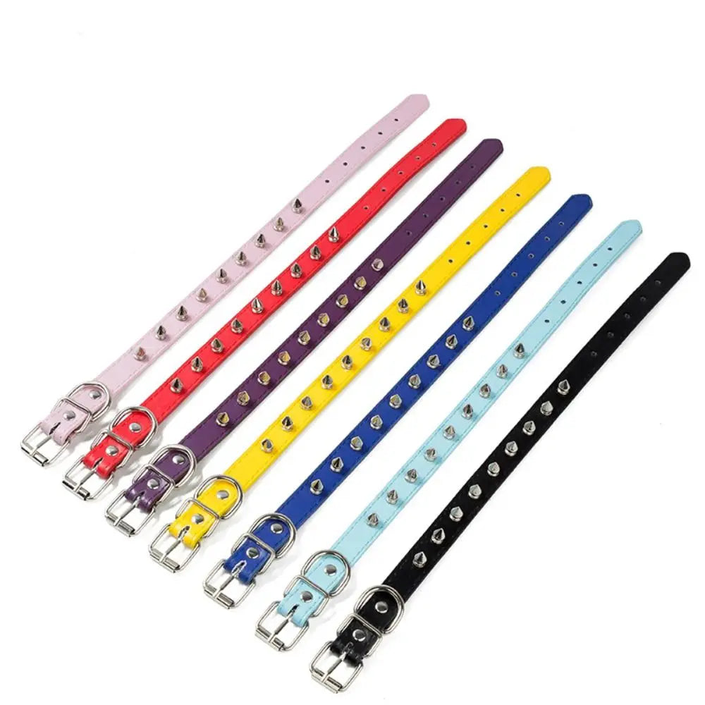Pet Products Leather Cat Dog Collar Cool Adjustable Pet Necklace Colorful Exquisite Pet Spiked Studded Collars Puppy