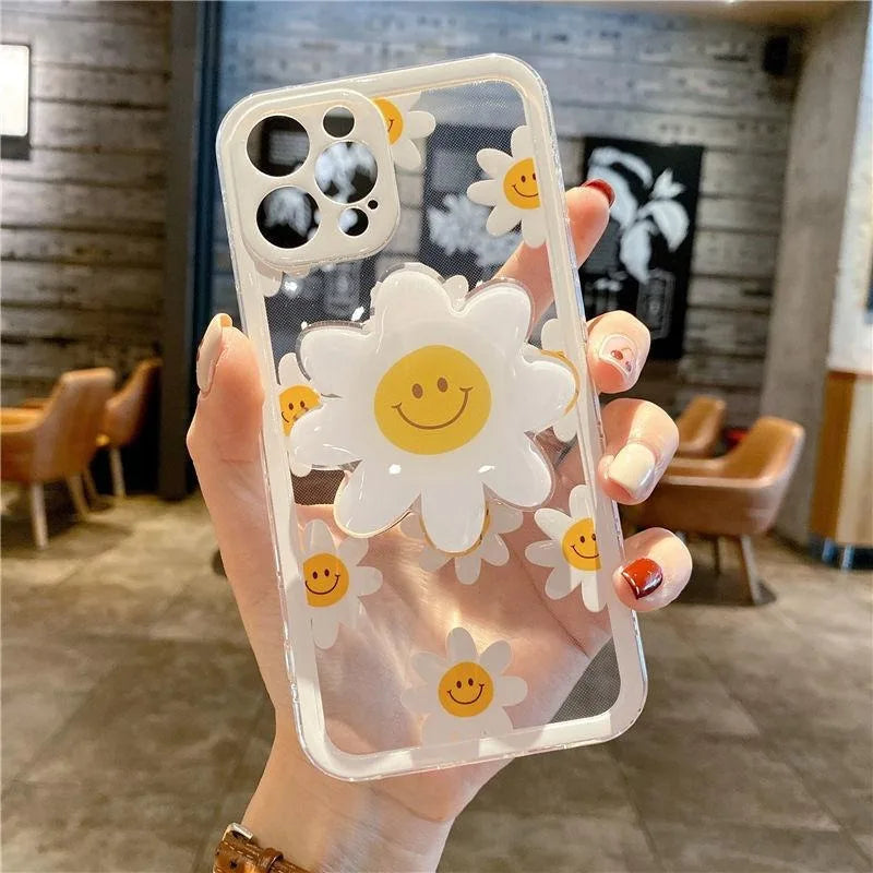 Cute Daisy Flower Holder Case For Samsung Galaxy S25 Edge S24 Ultra S23 S22 S21 Plus S20 FE NOTE 20 A22 A23 A50 cover