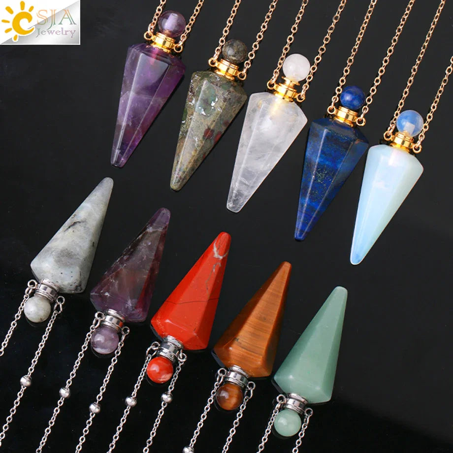 Natuursteen Kegel Parfumflesje ketting Healing Clear Quartz Crystal Hanger Reiki Essentials Olie Diffuser Flacon Ketting H119
