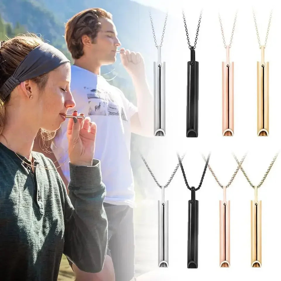 Stainless Steel Whistle Necklace for Anxiety Relief Anti Vaping Mindfulness Tool Quit Smoking Stress Reduction Breathing Aid