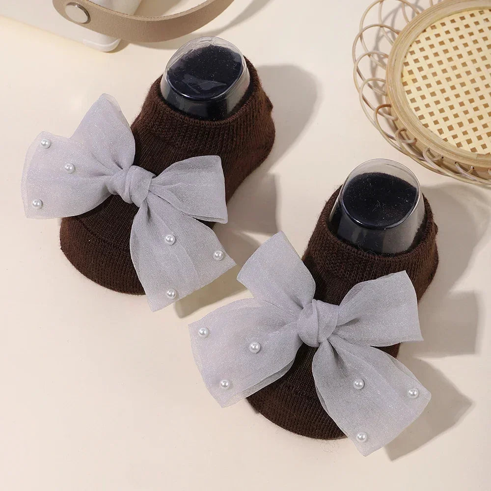 Newborn Accessories Baby Girls Socks Cute Flowers Toddler Princess Anti-skid Leather Soles Infant Floral Gifts Baby Socks Girl