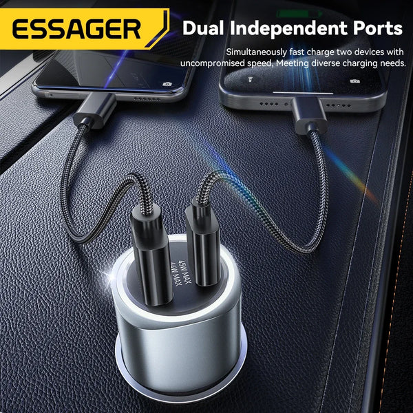 Essager USB C Car Charger 89W 2 Ports Super Fast Charge PD QC 3.0 Car Phone Charger For iPhone 15 Xiaomi Huawei Oneplus Realme