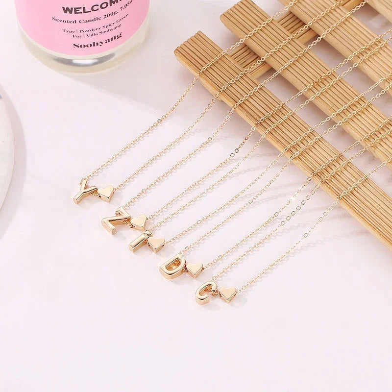 SUMENG Fashion Tiny Heart Dainty Initial Necklace Gold Silver Color Letter Name Choker For Women Pendant Jewelry Gift