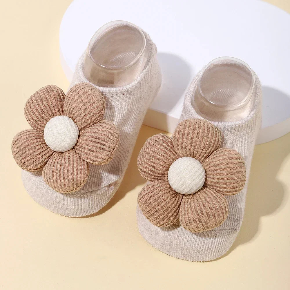 Newborn Accessories Baby Girls Socks Cute Flowers Toddler Princess Anti-skid Leather Soles Infant Floral Gifts Baby Socks Girl