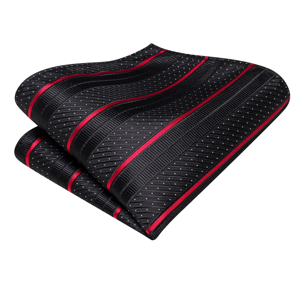 Hi-Tie Striped Black Red Gold Green Silk Wedding Tie For Men Handky Cufflink Gift Men Necktie Fashion Designer Business Party
