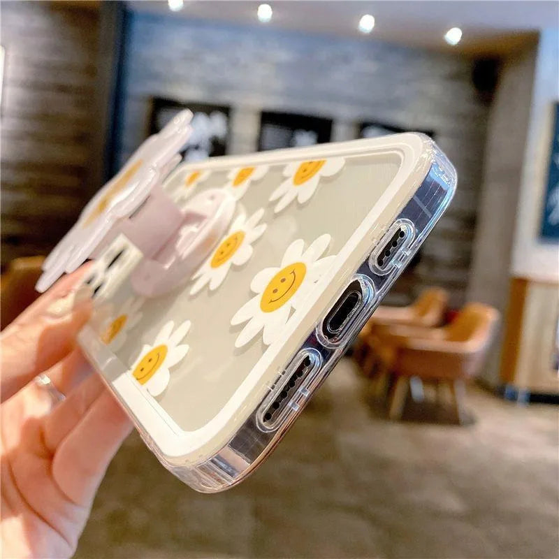 Cute Daisy Flower Holder Case For Samsung Galaxy S25 Edge S24 Ultra S23 S22 S21 Plus S20 FE NOTE 20 A22 A23 A50 cover