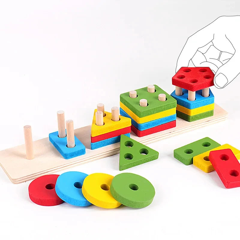 Montessori Wooden Educational Toys Children Geometric Shape Color Sorter Block Puzzles Toddler Sorting Math Bricks Stacking Toys