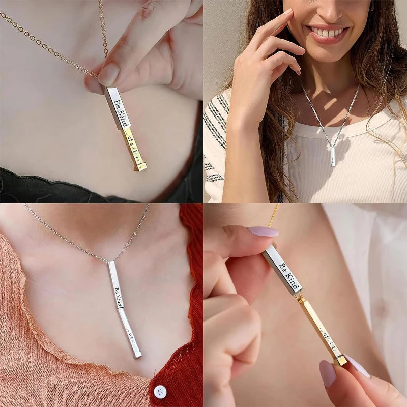 Be Kind of A B Necklaces for Women, Hidden Message, Best Friends Sorority Sisters Friendship Jewelry Gift, Square Tube Pendant