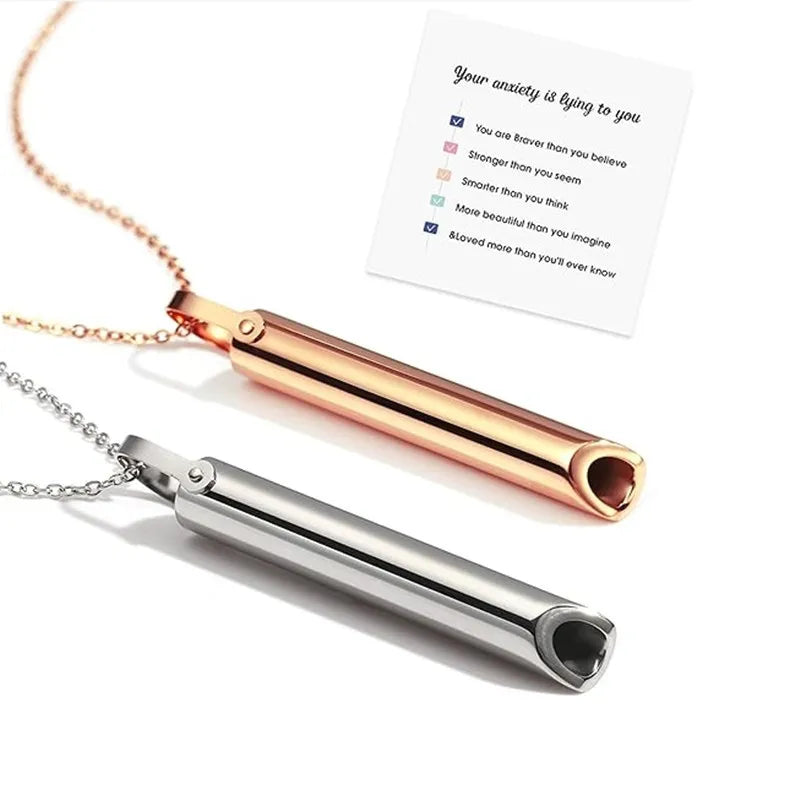 Stainless Steel Whistle Necklace for Anxiety Relief Anti Vaping Mindfulness Tool Quit Smoking Stress Reduction Breathing Aid