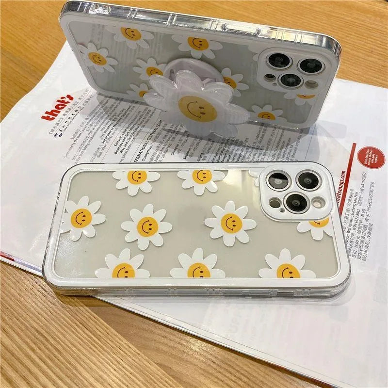 Cute Daisy Flower Holder Case For Samsung Galaxy S25 Edge S24 Ultra S23 S22 S21 Plus S20 FE NOTE 20 A22 A23 A50 cover