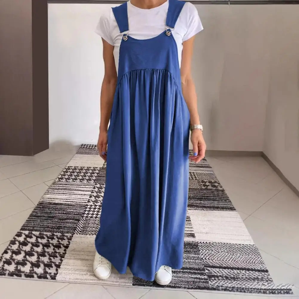 Oversized Shoulder Strap Design Dress Pleated Detail Long Dress Elegant Maxi Dress with Oversized Collar Backless for Women
