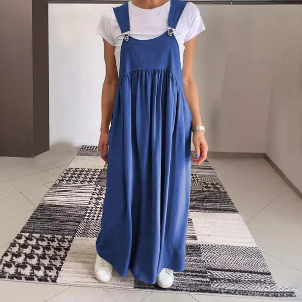 Oversized Shoulder Strap Design Dress Pleated Detail Long Dress Elegant Maxi Dress with Oversized Collar Backless for Women