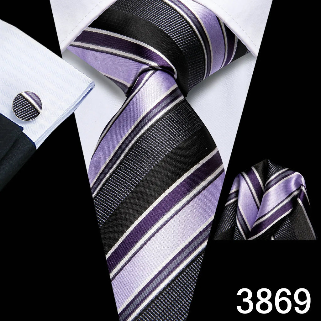 Hi-Tie Striped Black Red Gold Green Silk Wedding Tie For Men Handky Cufflink Gift Men Necktie Fashion Designer Business Party