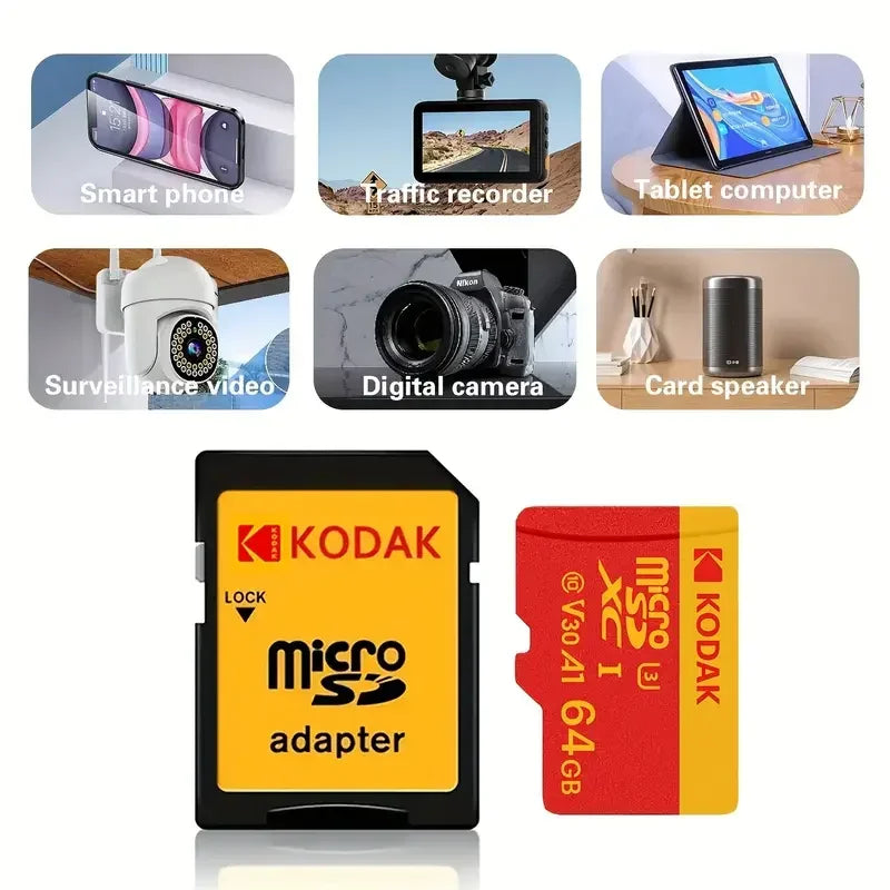KODAK Micro SD Card Memory Card Class 10 256GB 128GB 64GB U3 4K High Speed Cartao De Memoria TF Mecard C10 Flash Memory
