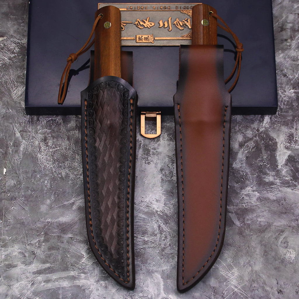 WPKOPYA cuchillo de caza con mango de madera de rama de ácido de acero D2, cuchillo de supervivencia para acampar, manga de cuchillo, cuchillo EDC multiusos, EE. UU., Japón