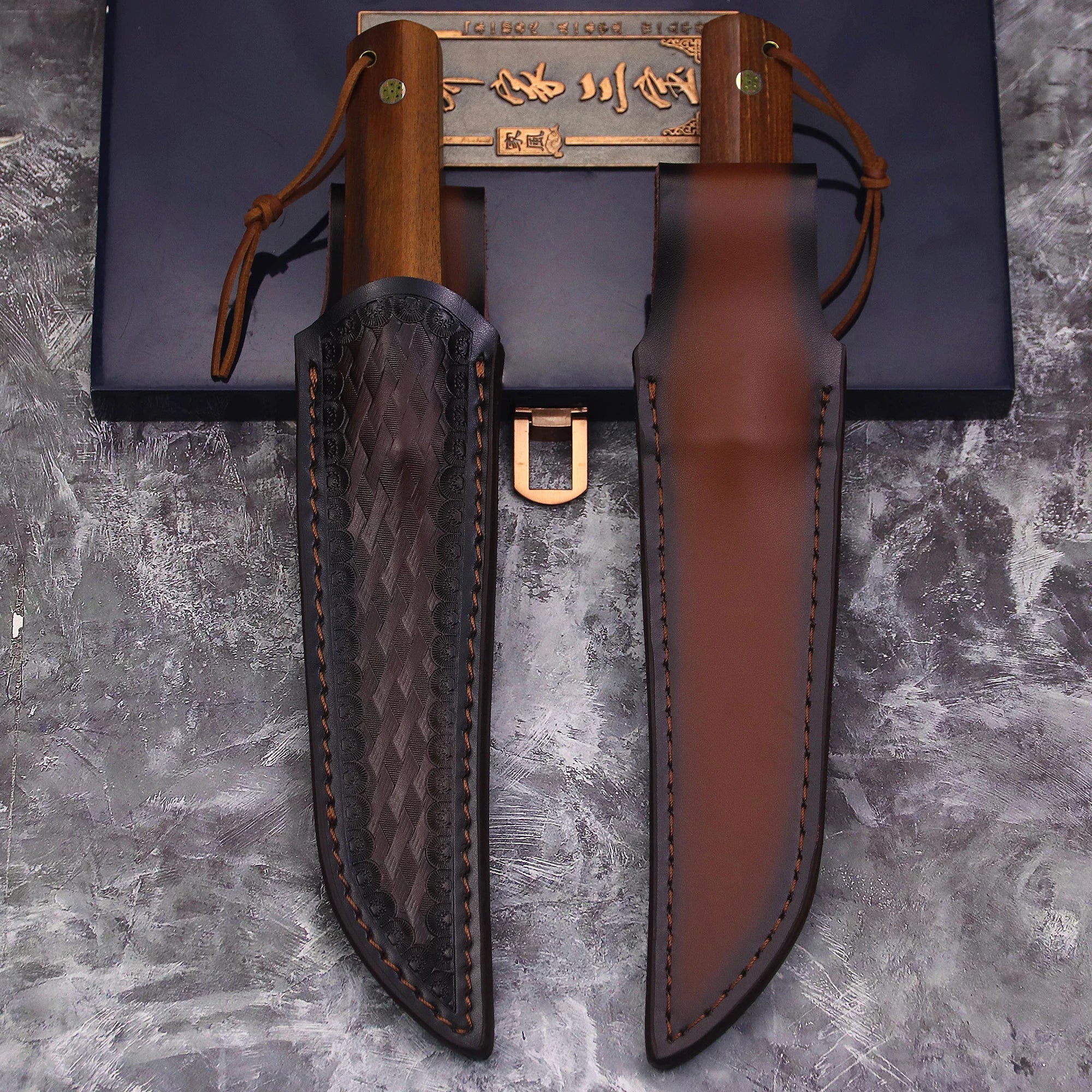 WPKOPYA cuchillo de caza con mango de madera de rama de ácido de acero D2, cuchillo de supervivencia para acampar, manga de cuchillo, cuchillo EDC multiusos, EE. UU., Japón