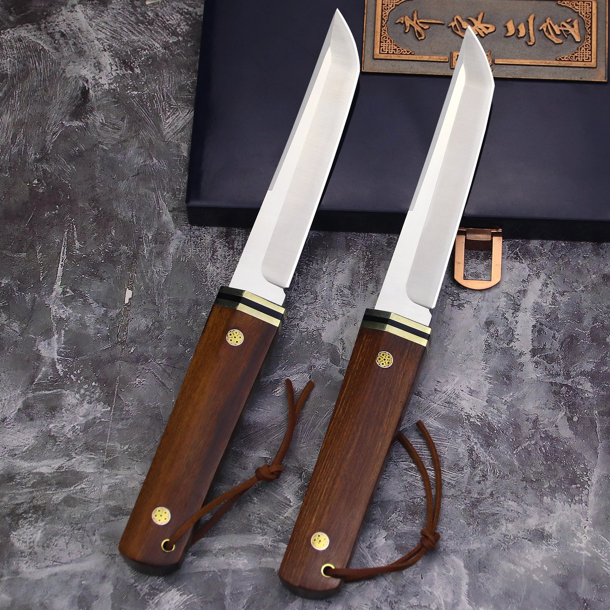 WPKOPYA cuchillo de caza con mango de madera de rama de ácido de acero D2, cuchillo de supervivencia para acampar, manga de cuchillo, cuchillo EDC multiusos, EE. UU., Japón
