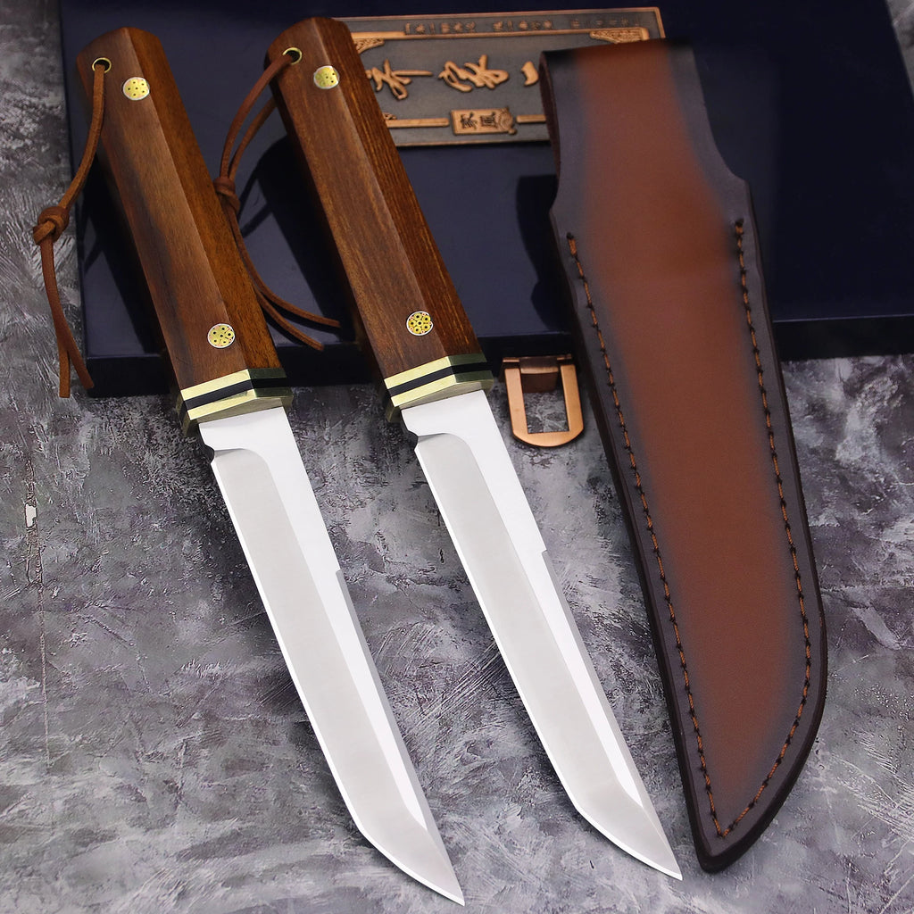 WPKOPYA cuchillo de caza con mango de madera de rama de ácido de acero D2, cuchillo de supervivencia para acampar, manga de cuchillo, cuchillo EDC multiusos, EE. UU., Japón